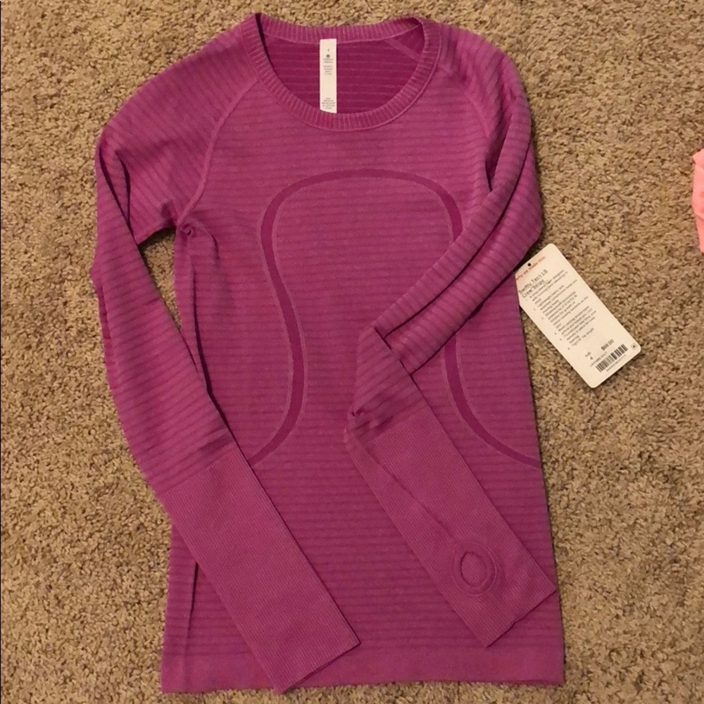 Lululemon Purple Striped Swiftly Tech LS Crew